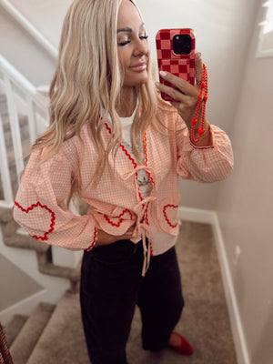 Pink gingham heart top