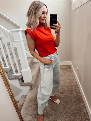 Red high neck top