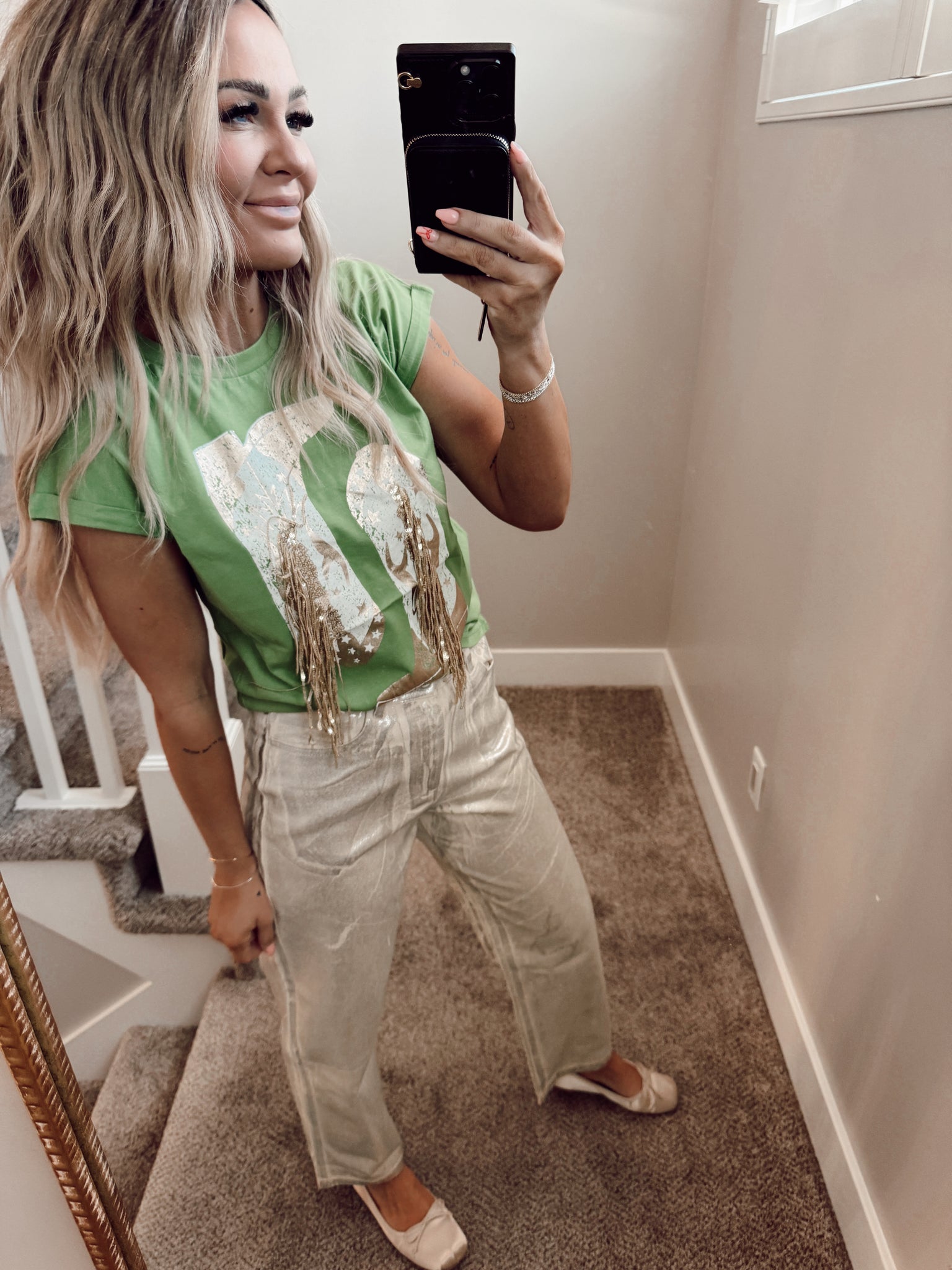 Green boot sparkle tee