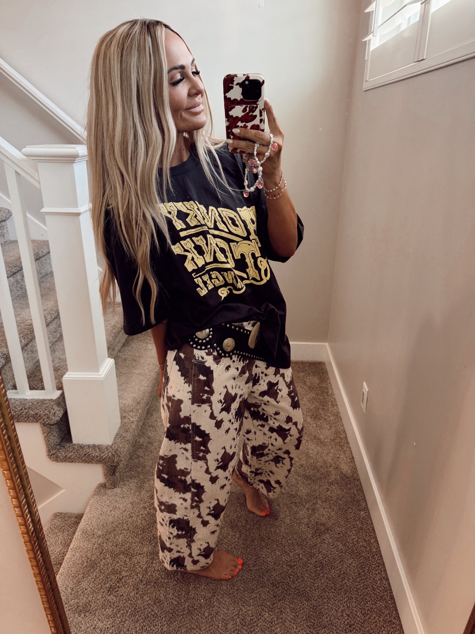 Cow print denim