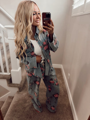 Denim floral set