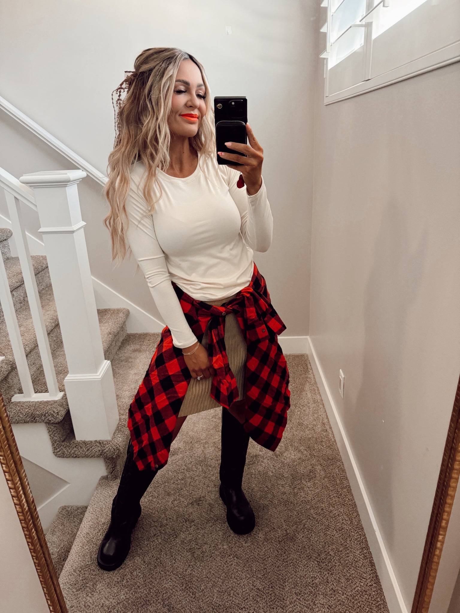 Red flannel oversized top