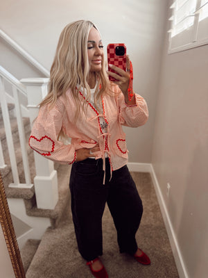 Pink gingham heart top