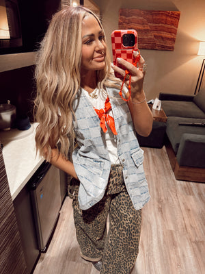 Checkered long vest