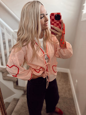 Pink gingham heart top