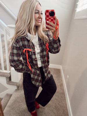 Button up plaid top with ties