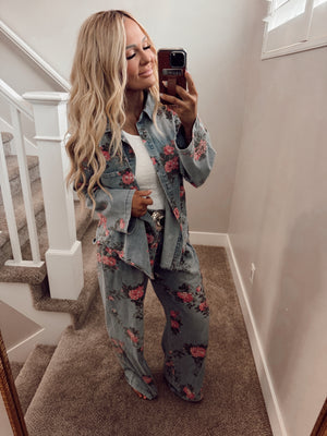 Denim floral set