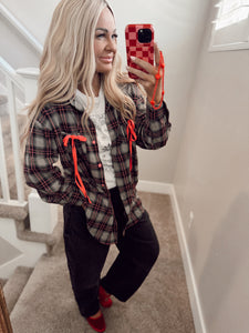 Button up plaid top with ties