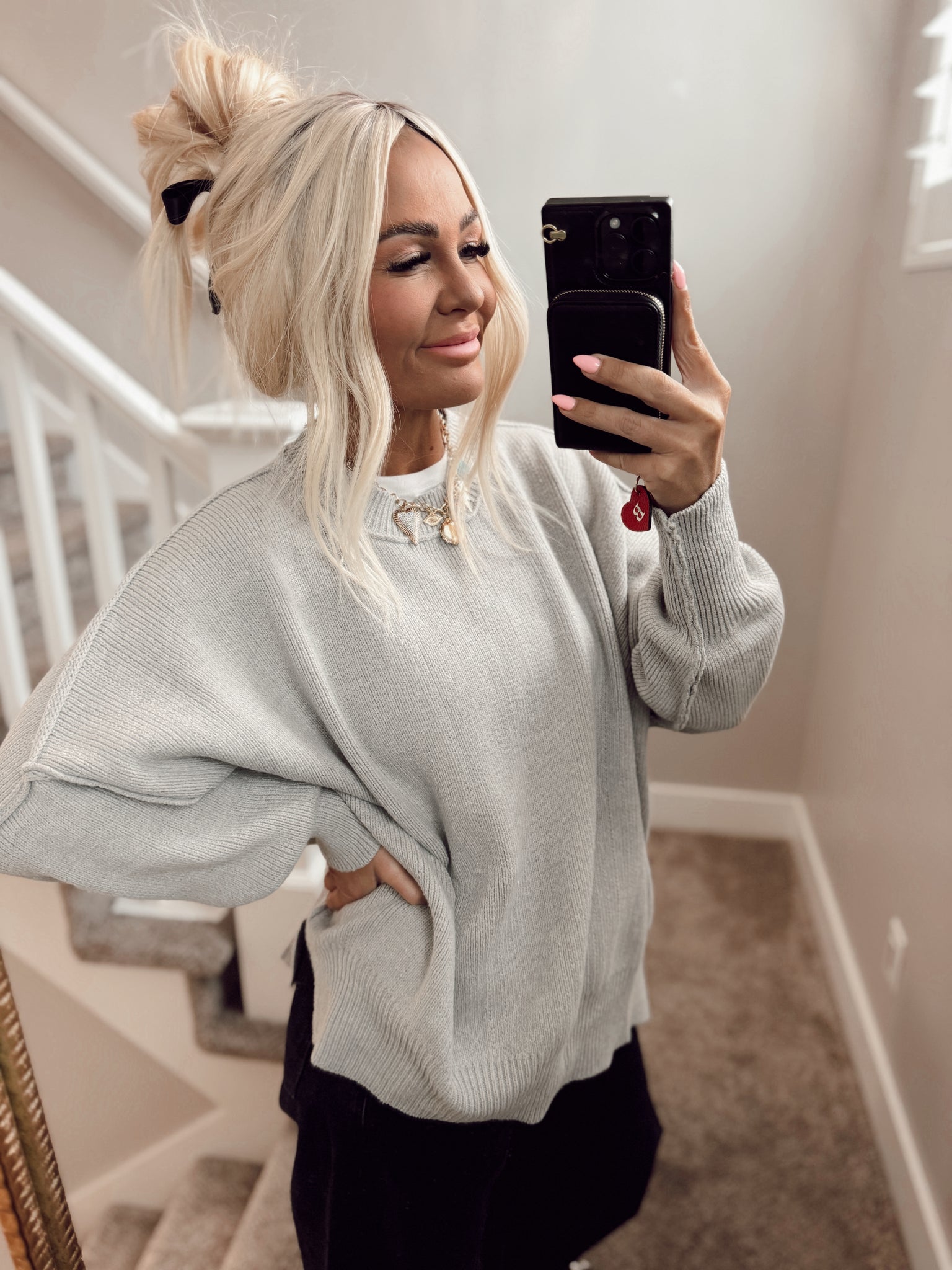 Gray textured sweater
