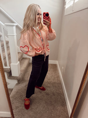 Pink gingham heart top