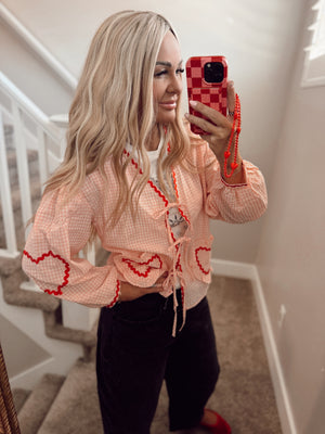 Pink gingham heart top