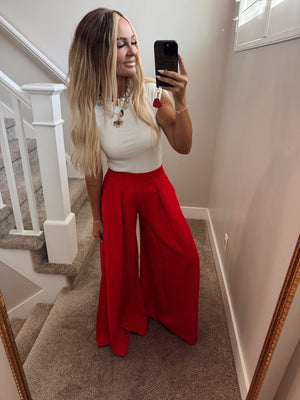 Red wide leg pant