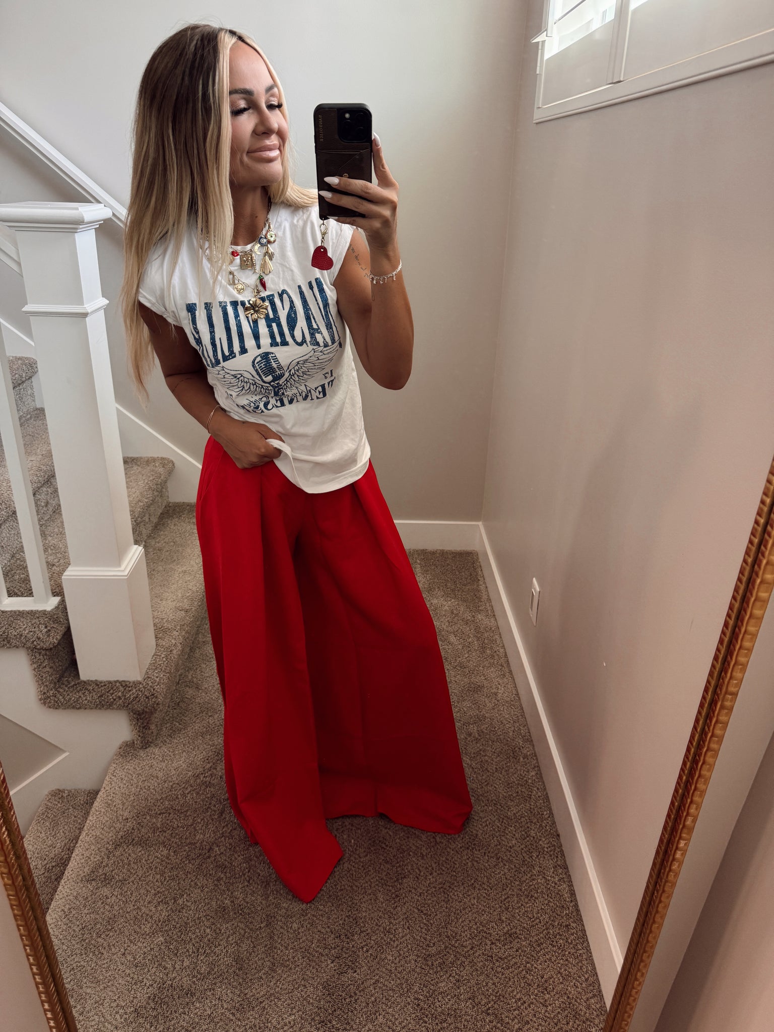 Red wide leg pant