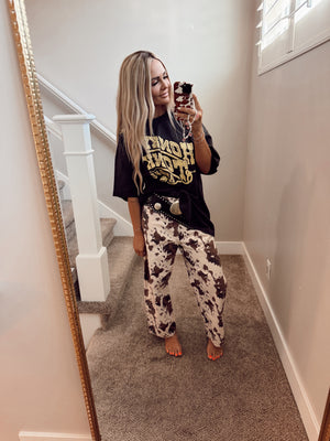 Cow print denim