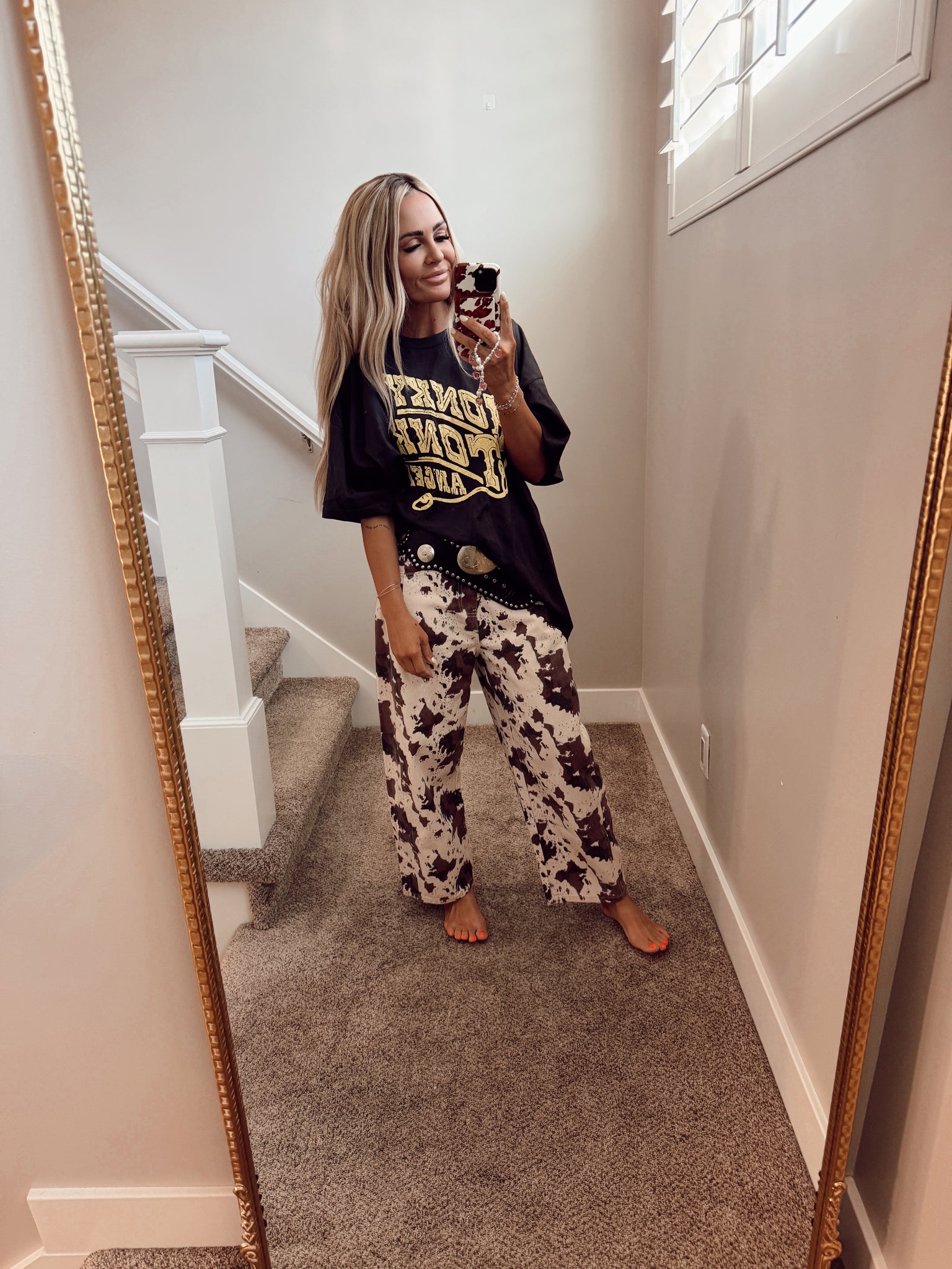 Cow print denim