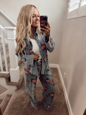 Denim floral set