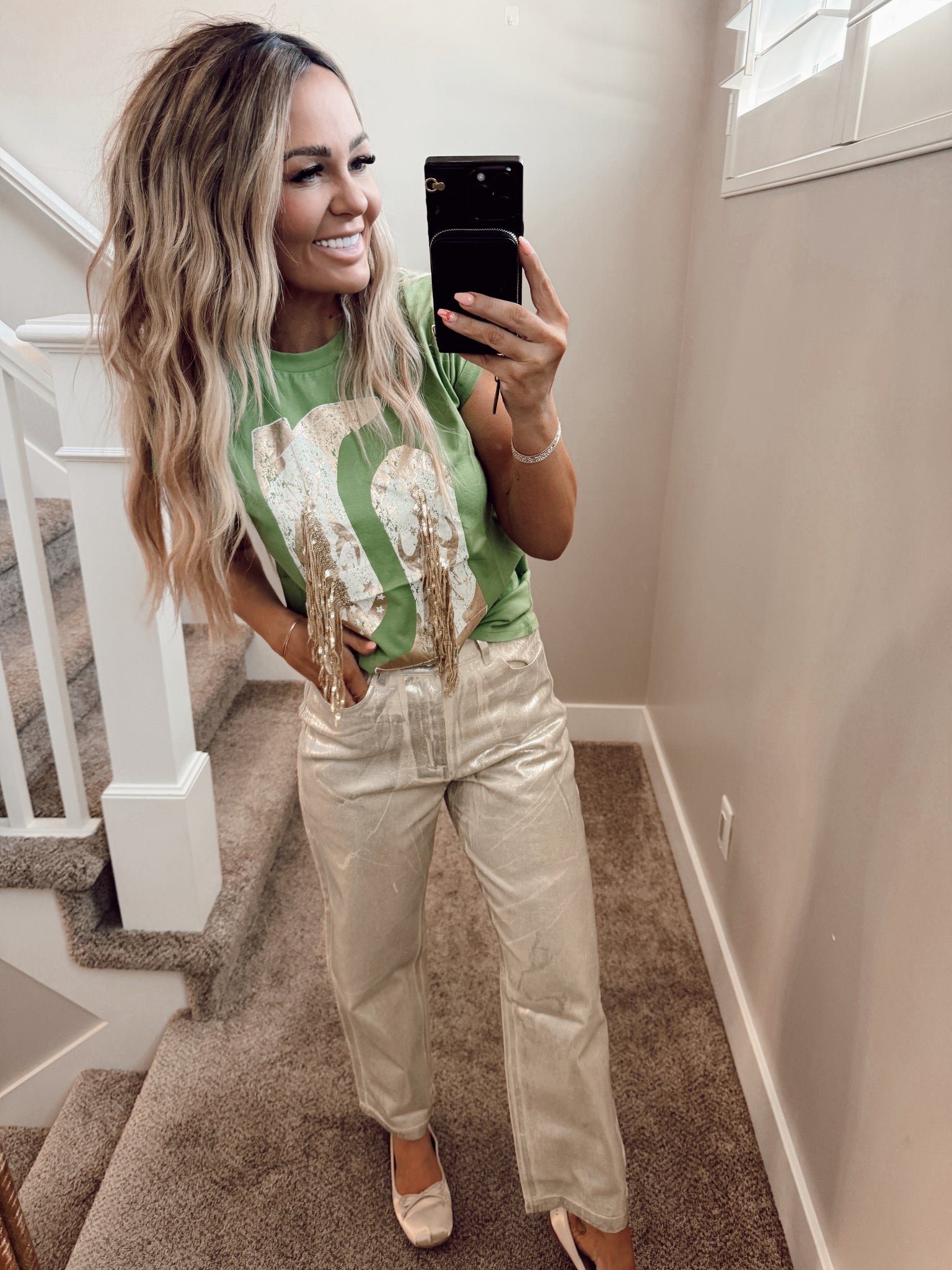 Green boot sparkle tee