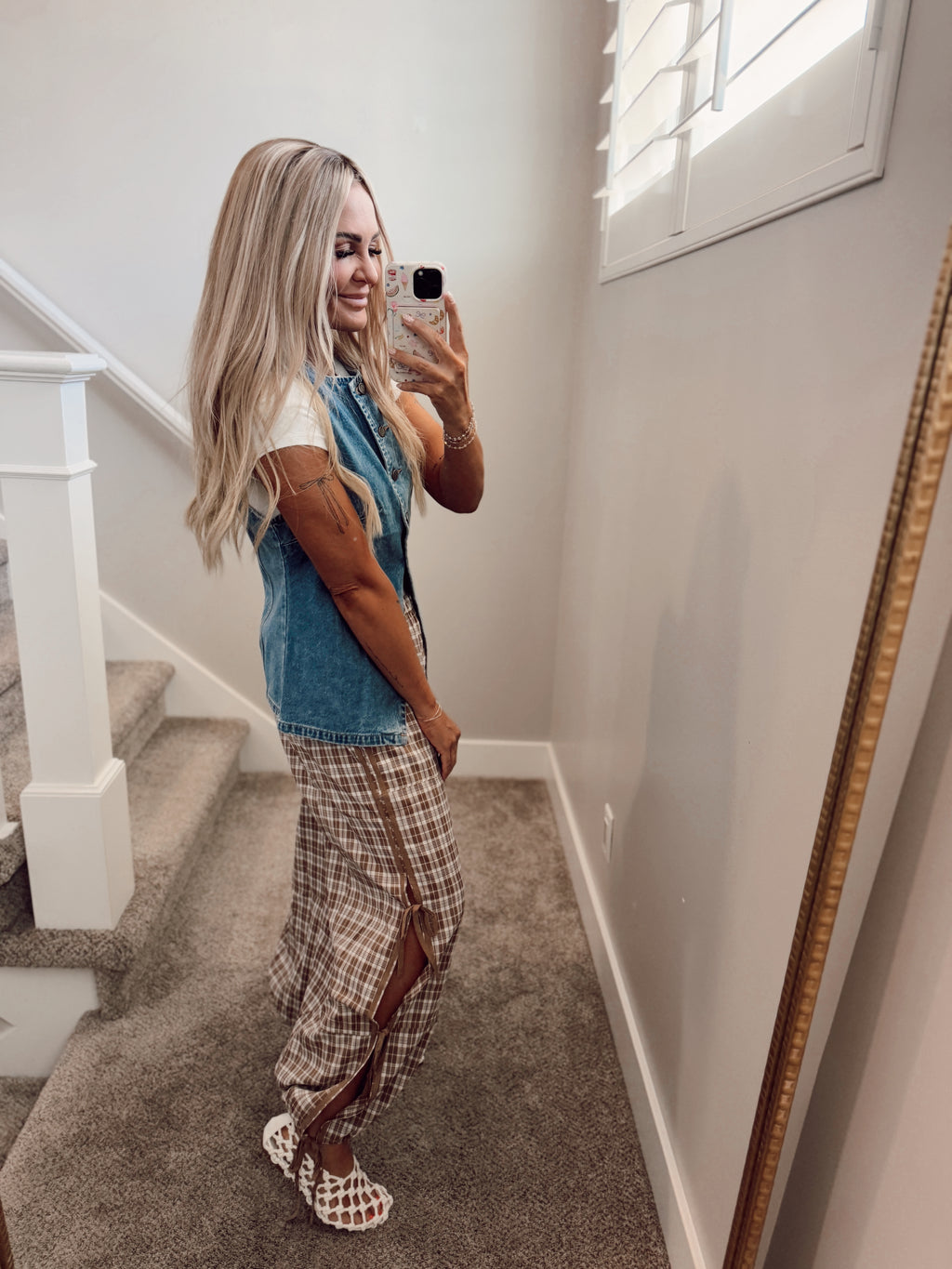 Fall plaid tie pant