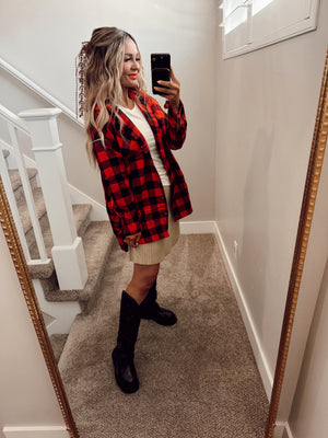 Red flannel oversized top