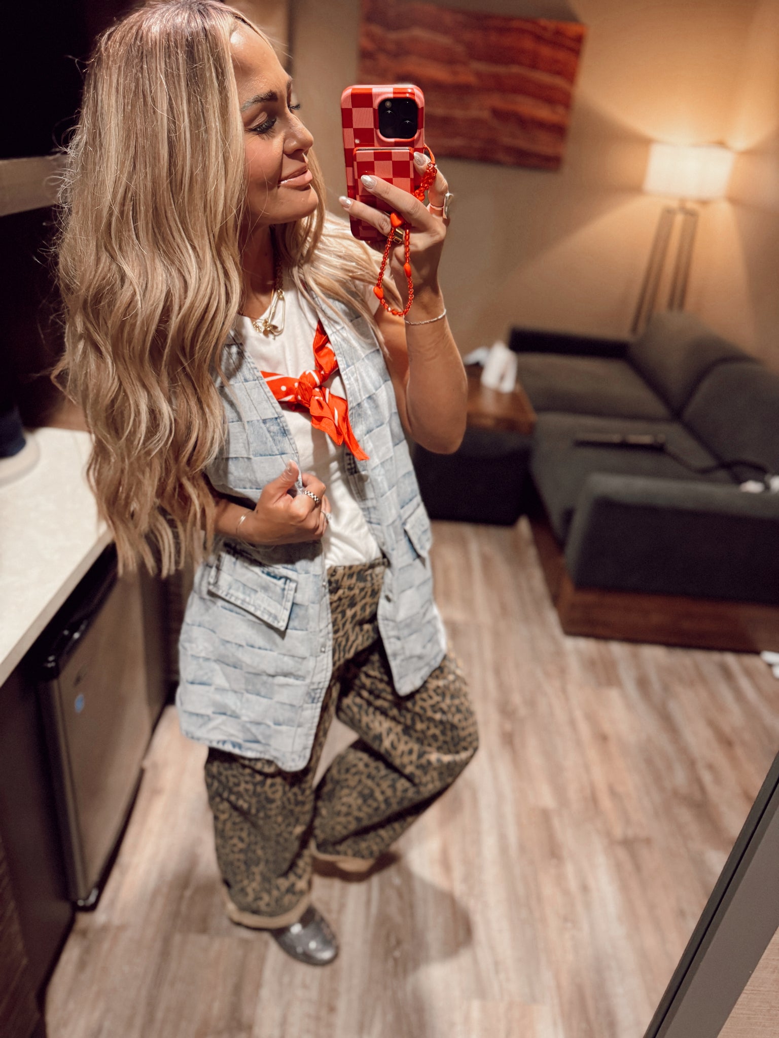 Checkered long vest