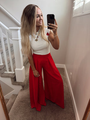 Red wide leg pant